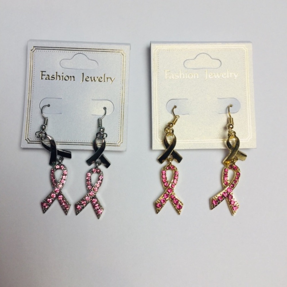 Double Gem Ribbon Breast Cancer Earrings 💕New 💕